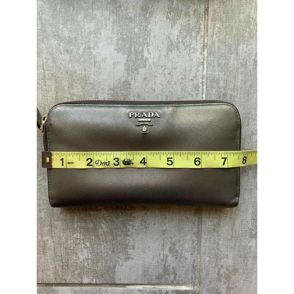 PRADA Milano Saffiano Metal Leather Zip Around Wallet Purse Brunito Pewter0 - Picture 6 of 12